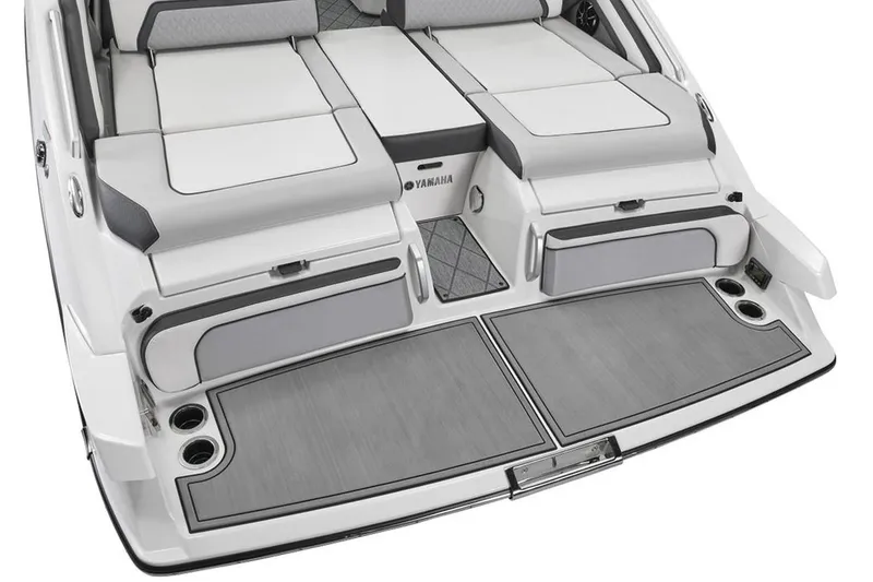 Slide: The Image of Manufacturer Provided Image: 2020 Yamaha Boats 275SD swim platform with cushioned seating and storage compartments. - 6