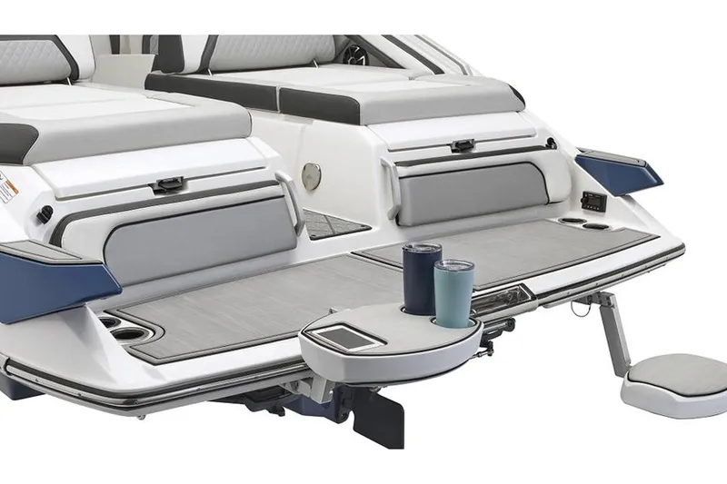 Slide: The Image of Manufacturer Provided Image: 2020 Yamaha Boats 275SD swim platform with seating and cup holders. - 7