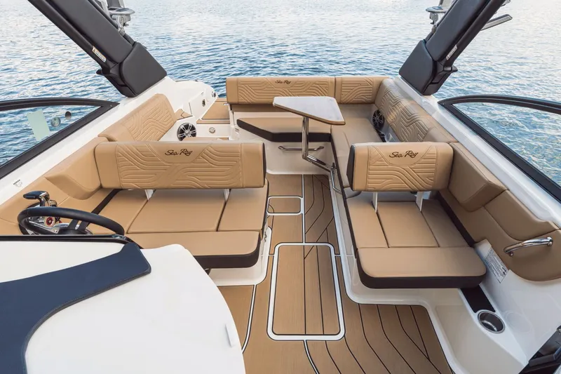 Slide: The Image of Interior of 2026 Sea Ray SDX 250 Surf with luxurious seating. - 20