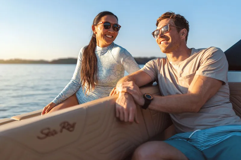 Slide: The Image of Couple enjoying boat ride on Sea Ray SDX 250 Surf, 2026 model. - 30