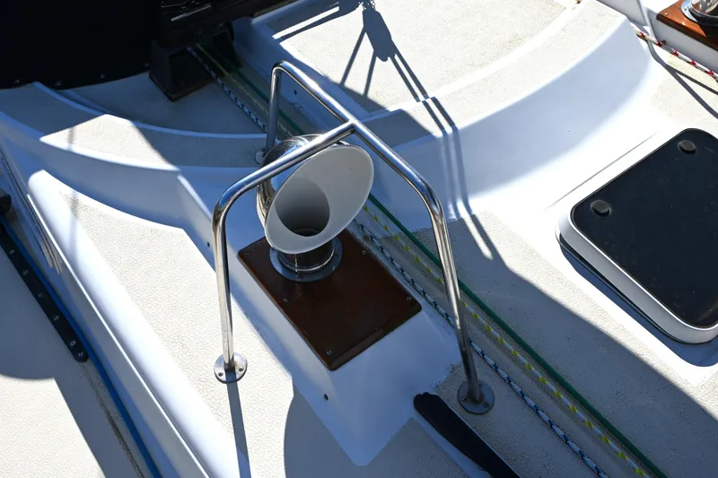 Slide: The Image of Deck of 1980 Tartan 37 sailboat with winch and railing. - 14