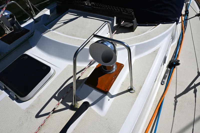 Slide: The Image of Deck of 1980 Tartan 37 sailboat with ventilation and rigging details. - 12