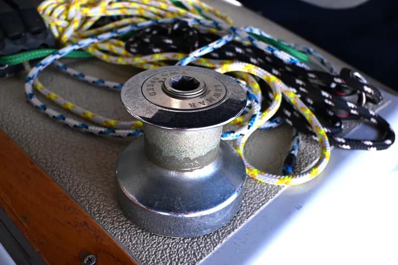 Slide: The Image of Winch and colorful ropes on a 1980 Tartan 37 sailboat deck. - 28