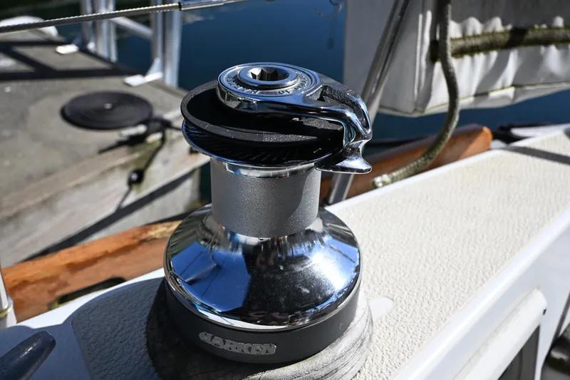 Slide: The Image of Close-up of a winch on a 1980 Tartan 37 sailboat deck. - 25