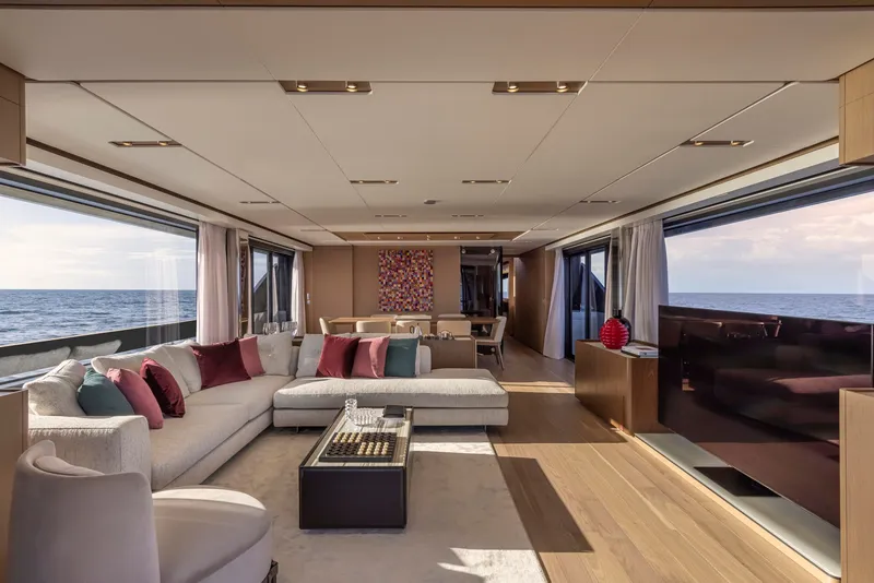 Slide: The Image of Luxurious interior of Ferretti Yachts 1000, 2027 model, with ocean view. - 11