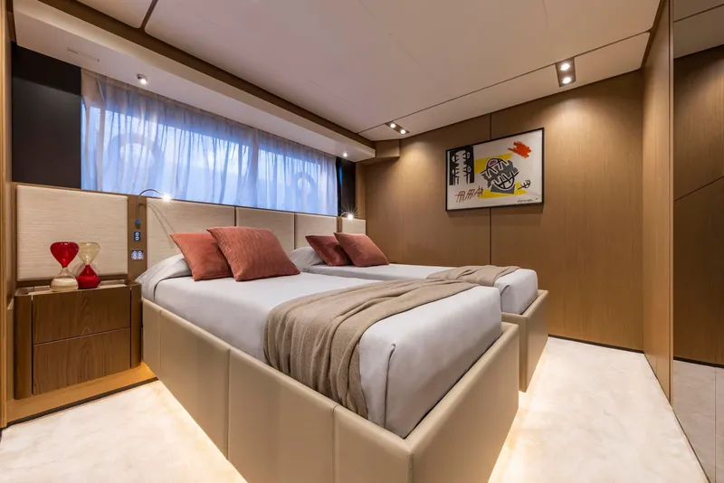 Slide: The Image of Luxurious bedroom on the Ferretti Yachts 1000, model year 2027. - 13