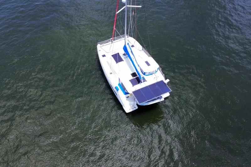 Slide: The Image of Aerial view of 2017 Leopard 40 catamaran sailing on open water. - 36