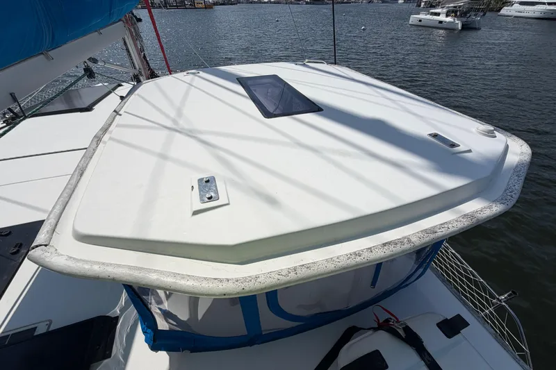 Slide: The Image of Leopard 40 catamaran deck, 2017 model, docked in a marina. - 69