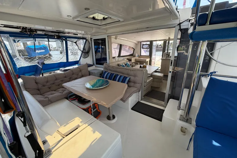 Slide: The Image of Spacious interior of a 2017 Leopard 40 catamaran with comfortable seating and modern decor. - 84