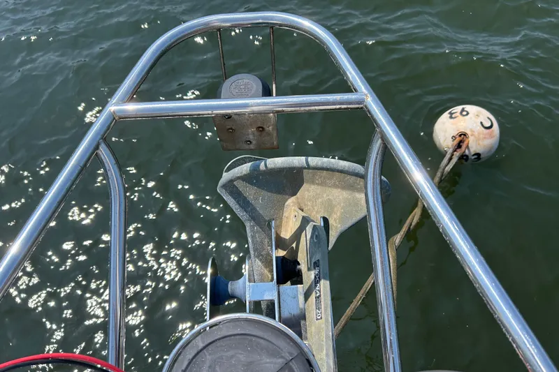 Slide: The Image of Bow of 2000 Beneteau Oceanis Clipper 411 with anchor and mooring buoy. - 5