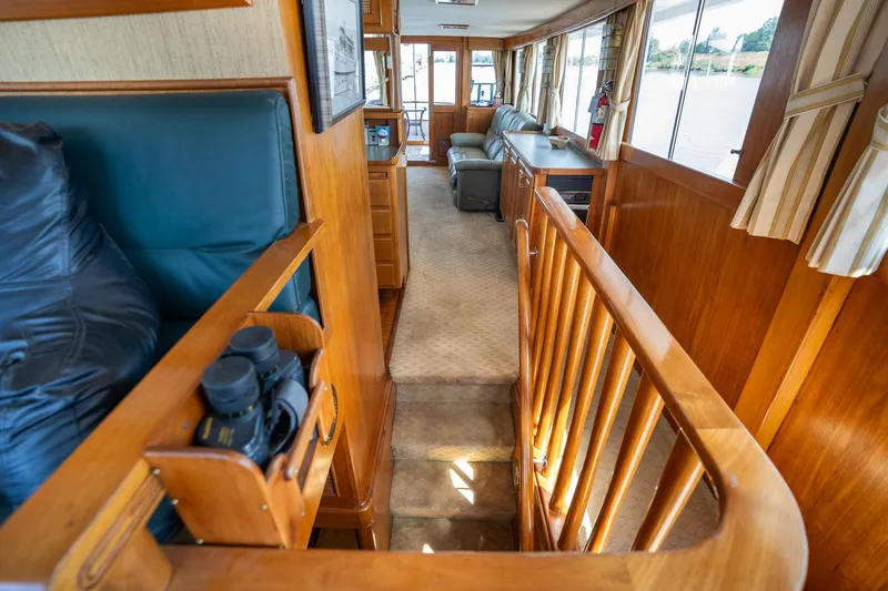 Slide: The Image of Interior of a 1976 Grand Banks 52 Europa yacht with wooden furnishings. - 14