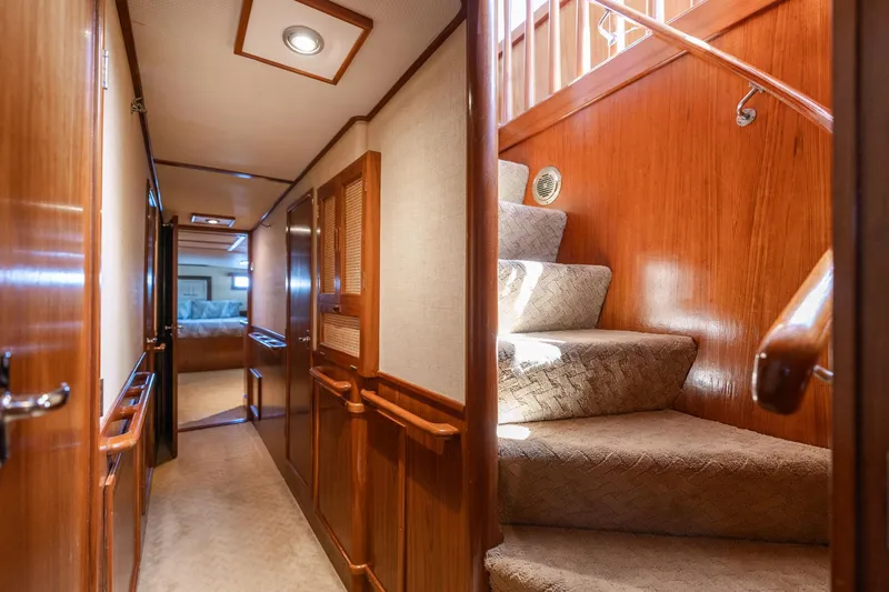 Slide: The Image of Interior of 1976 Grand Banks 52 Europa yacht with wood paneling. - 26