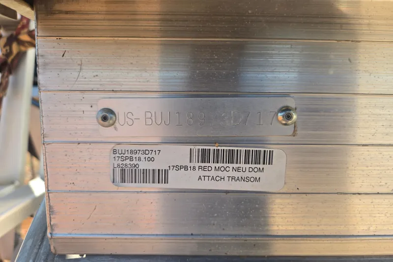 Slide: The Image of 2017 Sun Tracker Party Barge 18 DLX hull identification number plate. - 16