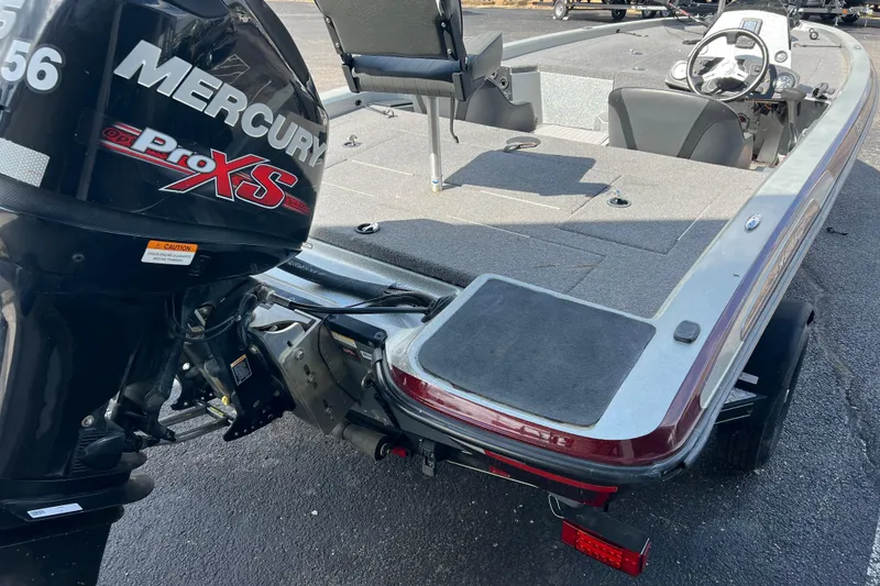 Slide: The Image of 2015 Stratos 186 VLO boat with Mercury Pro XS outboard motor, rear view. - 12