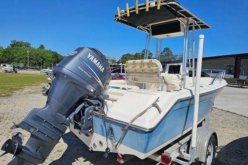 Slide: The Image of Key West 2020 Center Console boat, 2008 model, with Yamaha outboard motor on trailer. - 7