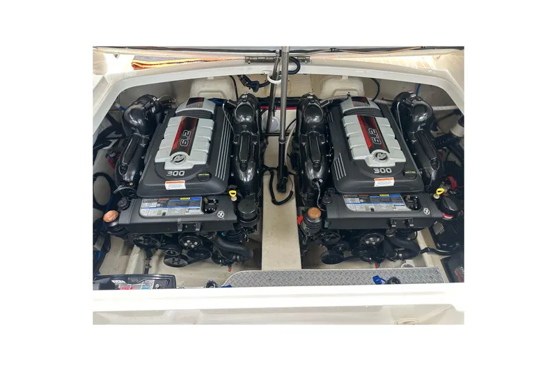 Slide: The Image of Twin engines in a 2018 Formula 290 Bowrider boat, showcasing powerful 6.2L 300 horsepower motors. - 16