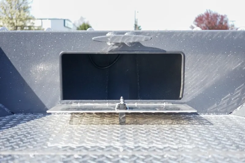Slide: The Image of Alumaweld Super Vee Pro 21 boat compartment, 2026 model, with diamond plate flooring. - 17