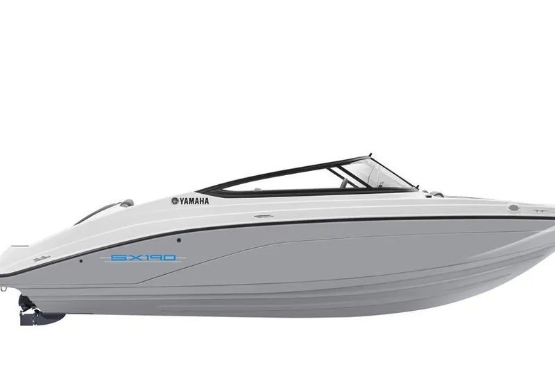 Slide: The Image of 2026 Yamaha Boats SX190, sleek white design, side view. - 9