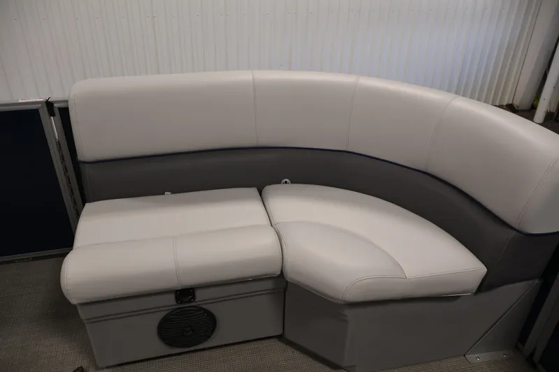 Slide: The Image of 2020 Bentley Pontoons 180 CRUISE interior seating with gray upholstery and speaker. - 11