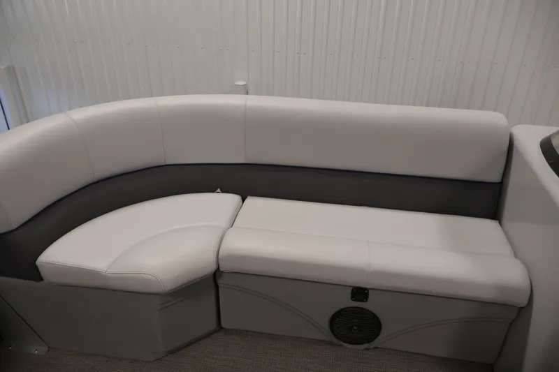 Slide: The Image of 2020 Bentley Pontoons 180 CRUISE interior seating with white and gray upholstery. - 13
