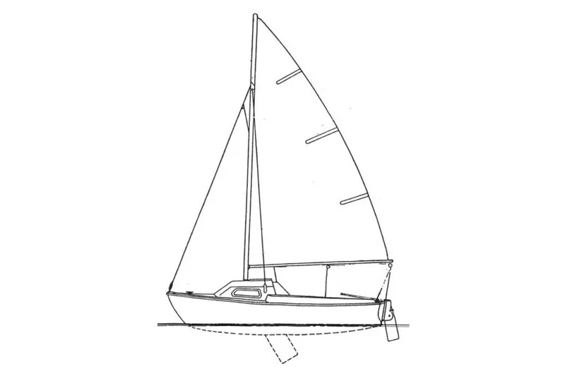 Slide: The Image of Line drawing of a 1978 Newport 16 sailboat with sails and rudder. - 10