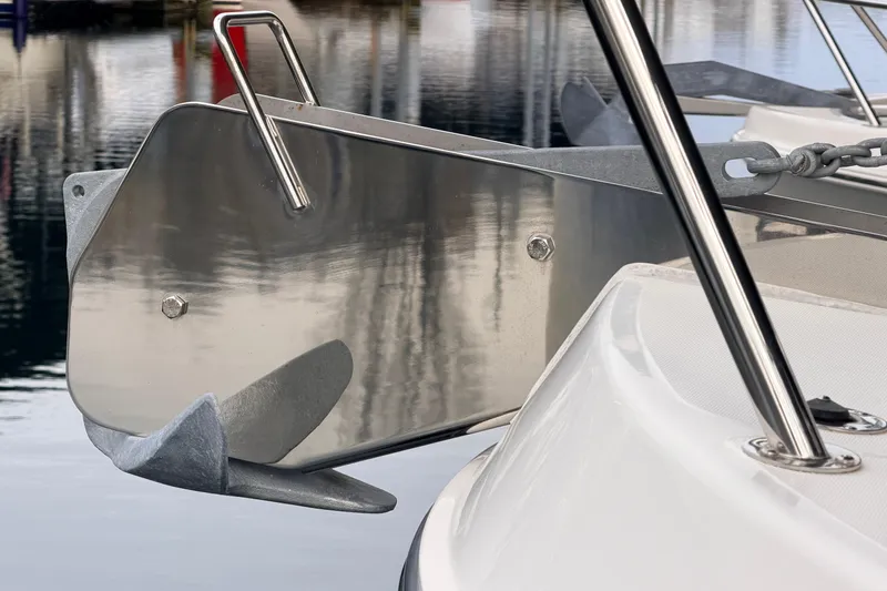 Slide: The Image of Close-up of 2022 American Tug 365 anchor and bow detail at dock. - 72