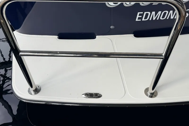 Slide: The Image of American Tug 365 (2022) swim platform with stainless steel railing. - 81