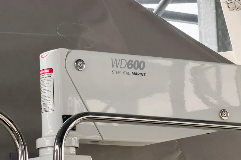 Slide: The Image of Steelhead Marine WD600 crane on 2022 American Tug 365 yacht. - 83