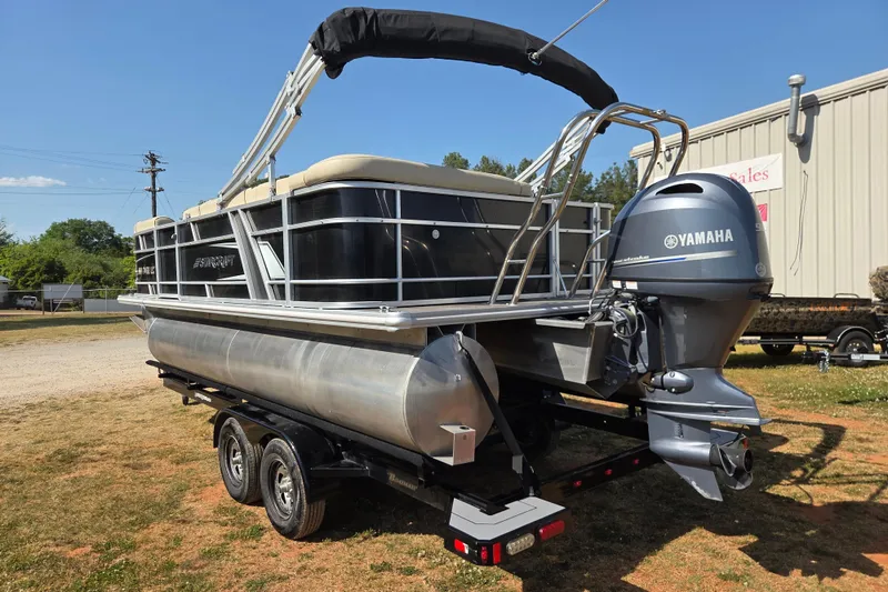 Slide: The Image of 2019 Starcraft EX 20 CF pontoon boat with Yamaha motor on trailer. - 6