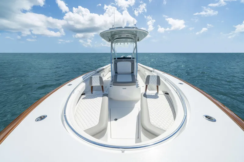 Slide: The Image of 2026 Valhalla Boatworks V-29 Hybrid on open sea, showcasing sleek design and luxury features. - 8