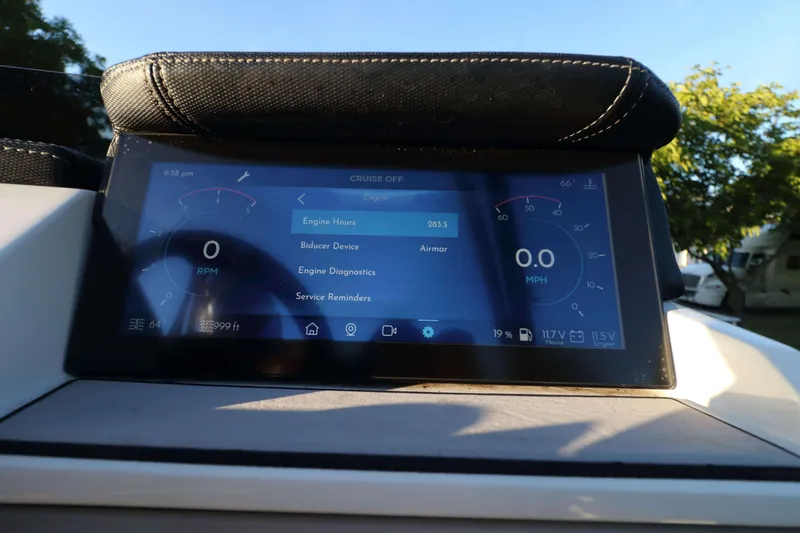 Slide: The Image of Dashboard display of 2021 Montara Surf Boss 2.0 25 showing engine diagnostics. - 14