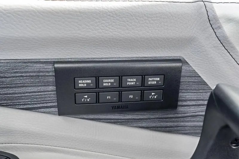 Slide: The Image of Control panel on 2022 Cobalt R8 Outboard boat with Yamaha navigation buttons. - 21