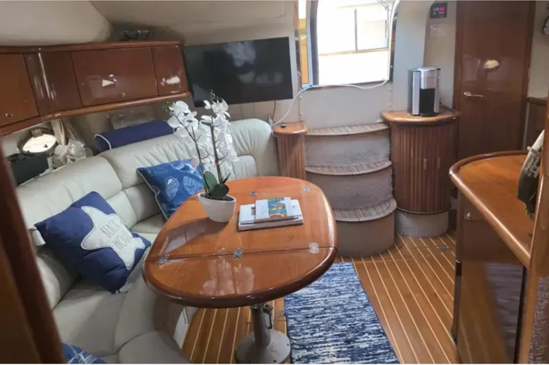 Slide: The Image of Luxurious interior of 2001 Sunseeker Camargue 44 yacht with elegant seating and decor. - 3