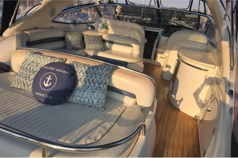 Slide: The Image of Luxurious interior of 2001 Sunseeker Camargue 44 yacht with elegant seating and nautical decor. - 4