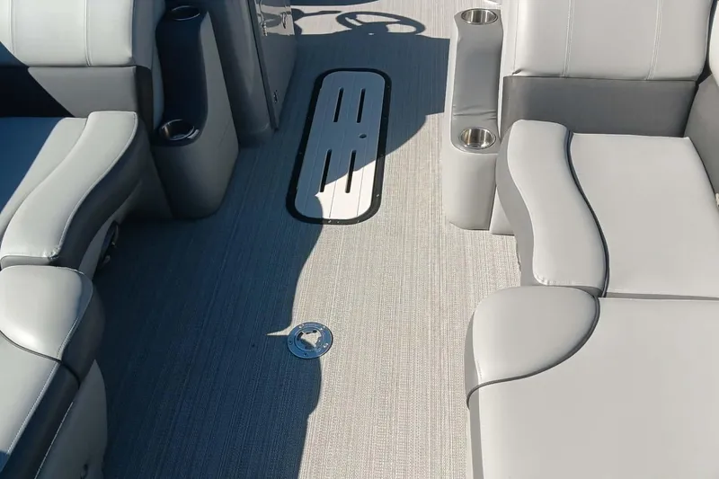 Slide: The Image of Interior of Veranda Relax VR22RC 2023 with gray upholstery. - 2