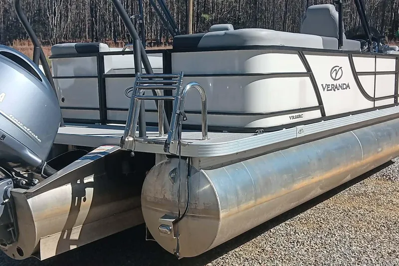 Slide: The Image of 2023 Veranda Relax VR22RC pontoon boat with outboard motor. - 6