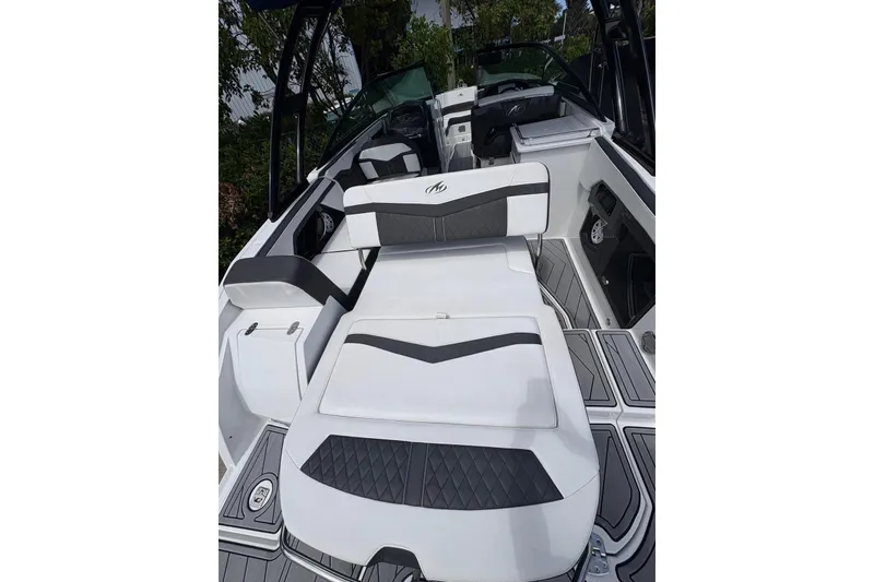 Slide: The Image of 2023 Monterey 255SS Super Sport boat interior with sleek seating and modern design. - 17