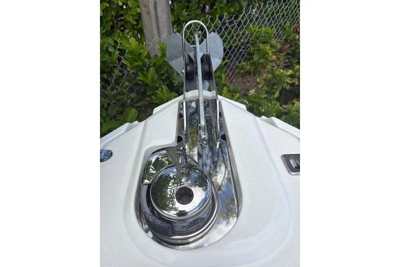 Slide: The Image of 2023 Monterey 255SS Super Sport boat anchor system with chrome detailing. - 8