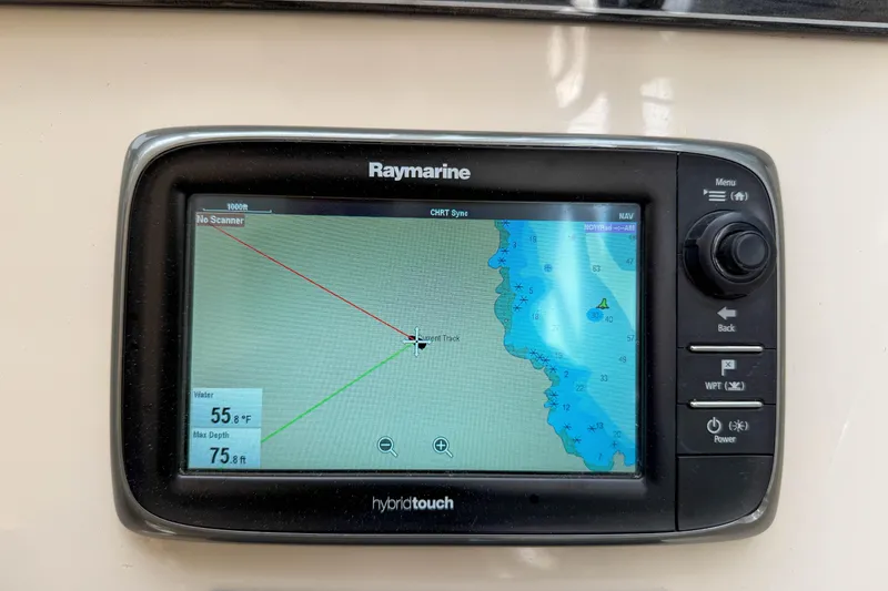 Slide: The Image of Raymarine GPS display on 2015 Grady-White Freedom 275 boat, showing navigation map. - 20