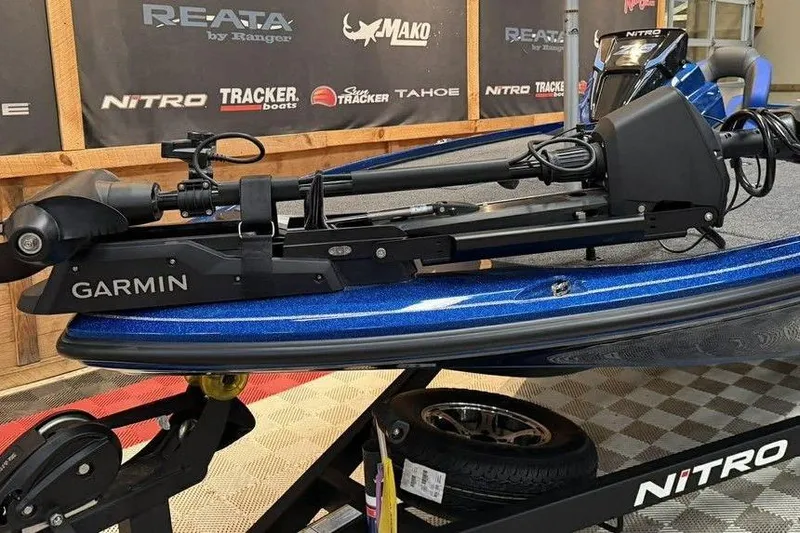 Slide: The Image of 2026 Nitro Z18 Pro boat with Garmin trolling motor on display. - 10