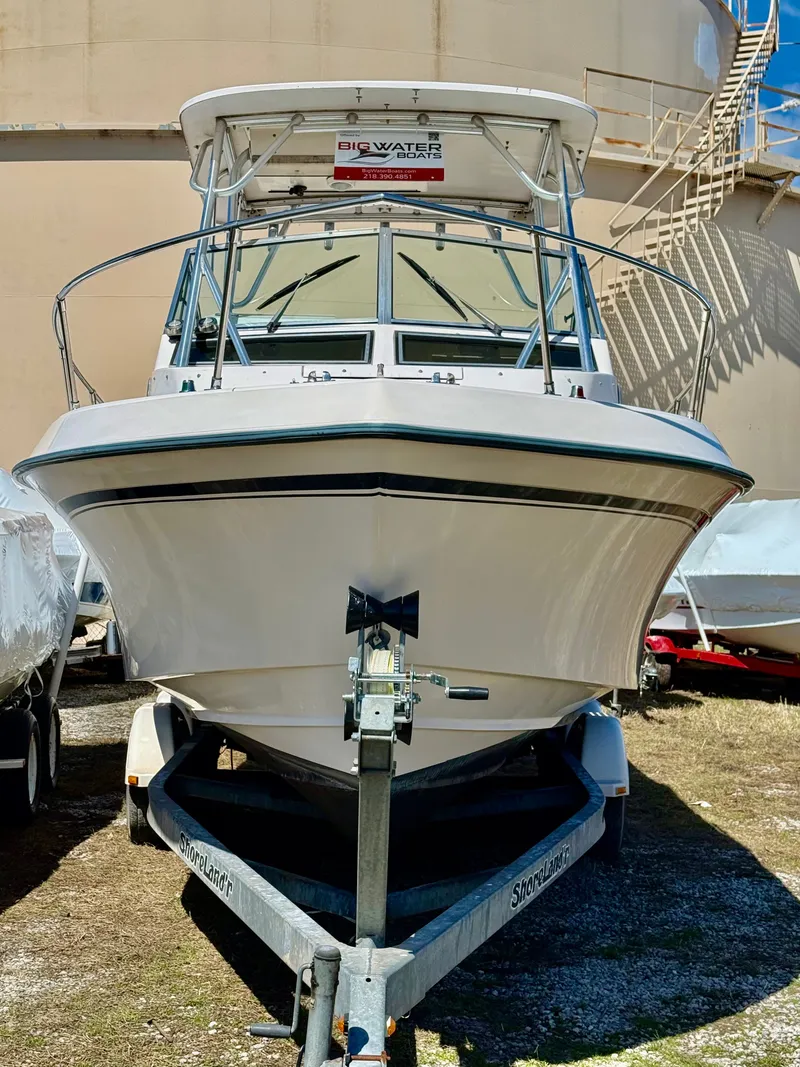 Slide: The Image of 1996 Grady-White Gulfstream 232 boat on trailer, front view. - 6