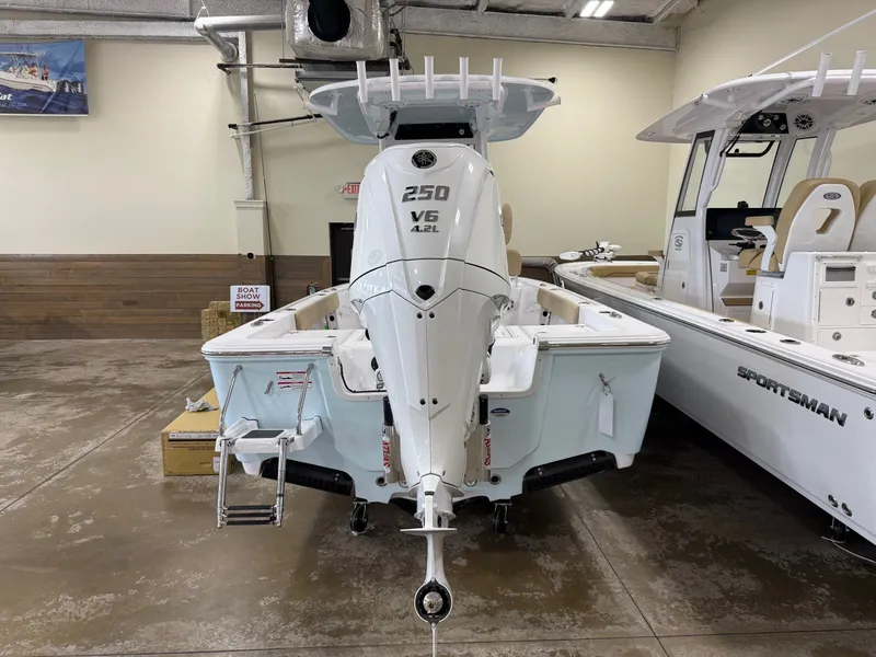 Slide: The Image of 2026 Sportsman Masters 227 Bay Boat in showroom. - 15