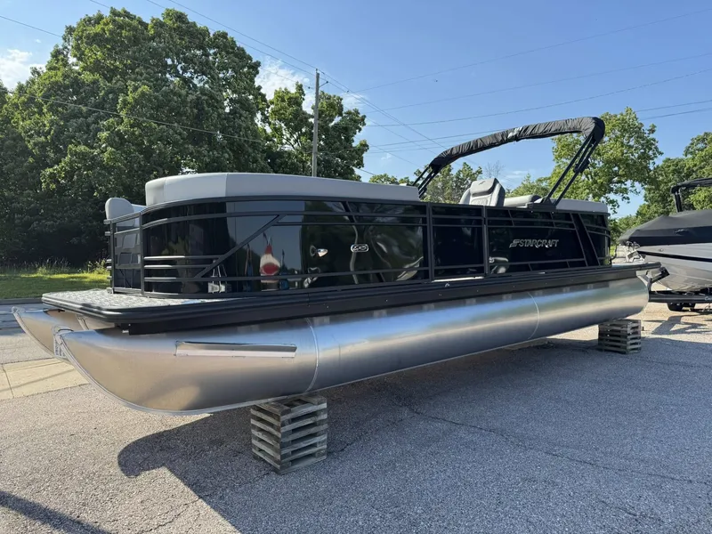 Slide: The Image of 2026 Starcraft EXS 5 R DH pontoon boat on stands. - 13