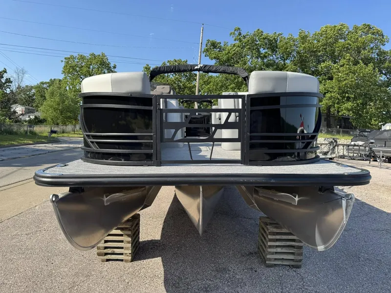 Slide: The Image of 2026 Starcraft EXS 5 R DH pontoon boat on blocks. - 17