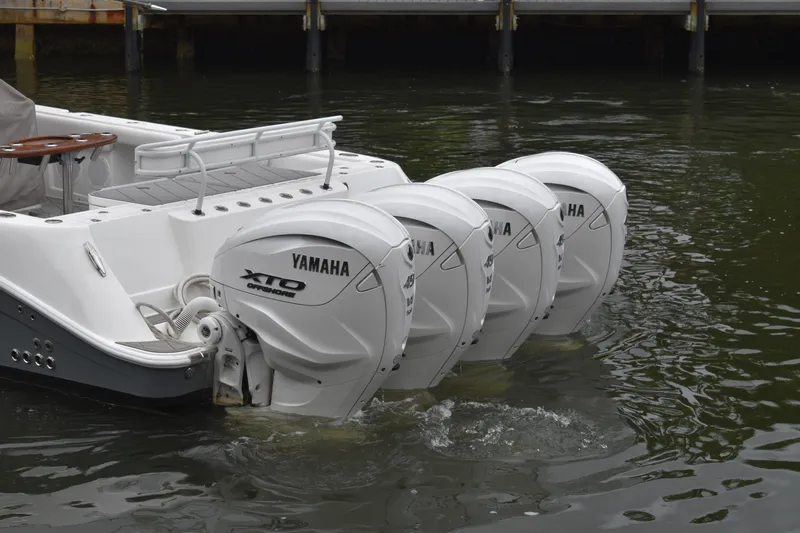 Slide: The Image of Four Yamaha XTO outboard engines on a 2019 HCB 53 Suenos boat. - 10