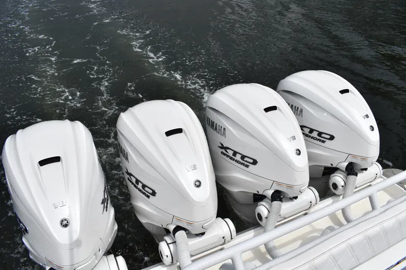 Slide: The Image of Four Yamaha XTO outboard motors on a 2019 HCB 53 Suenos boat. - 9