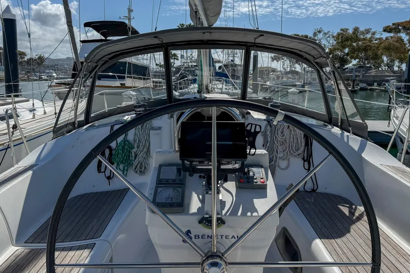Slide: The Image of Garmin GPS on 2001 Beneteau Oceanis 361 yacht cockpit, showcasing navigation equipment. - 7