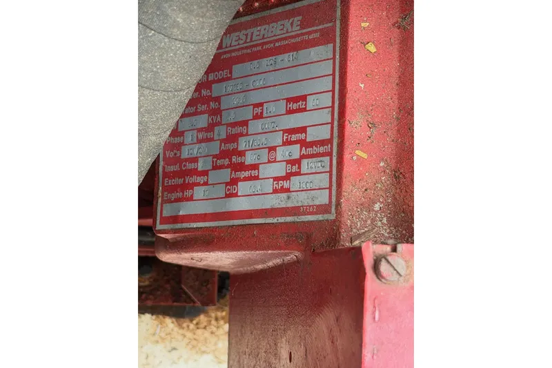 Slide: The Image of Red Westerbeke engine label with specifications, Sumerset 14x63, 1989 model. - 42