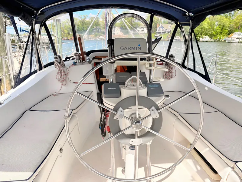Slide: The Image of Cockpit of a 2003 Hunter 356 sailboat with Garmin navigation system. - 11