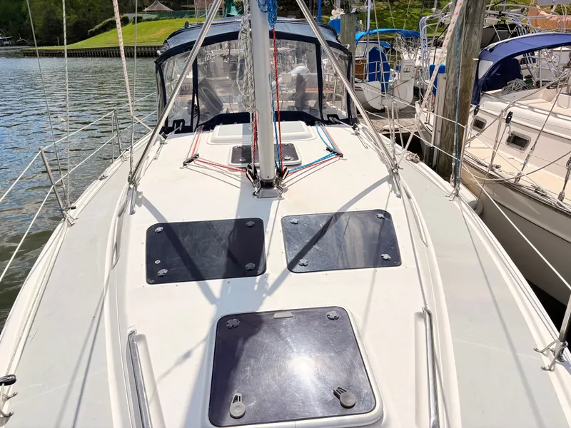 Slide: The Image of 2003 Hunter 356 sailboat at dock, deck view. - 6